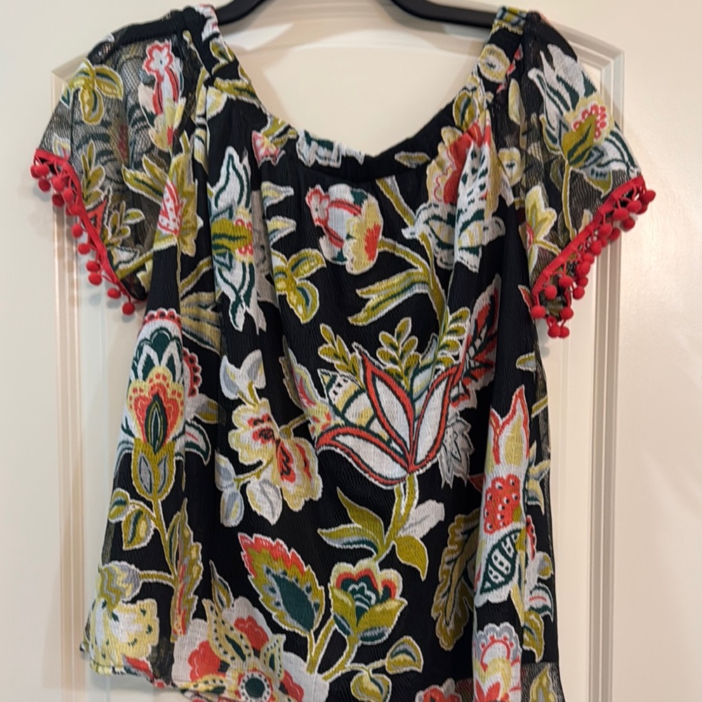Entro Black and Pink off the shoulder Graphic Blouse
